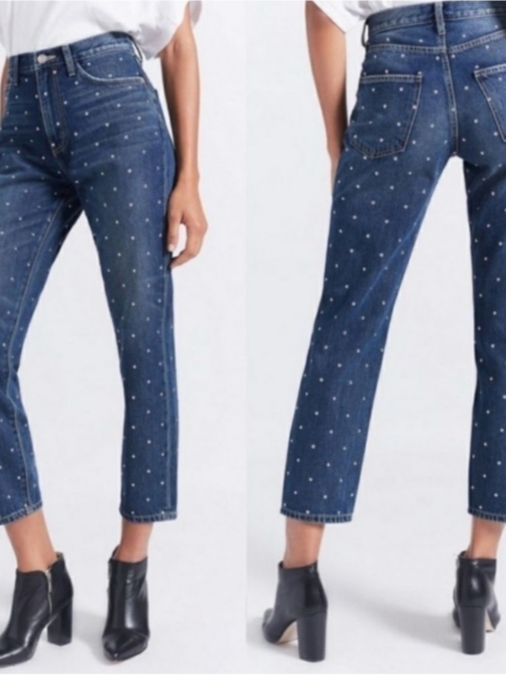 NWT Current/Elliott High Waist Studded Vintage Crop Slim Jeans